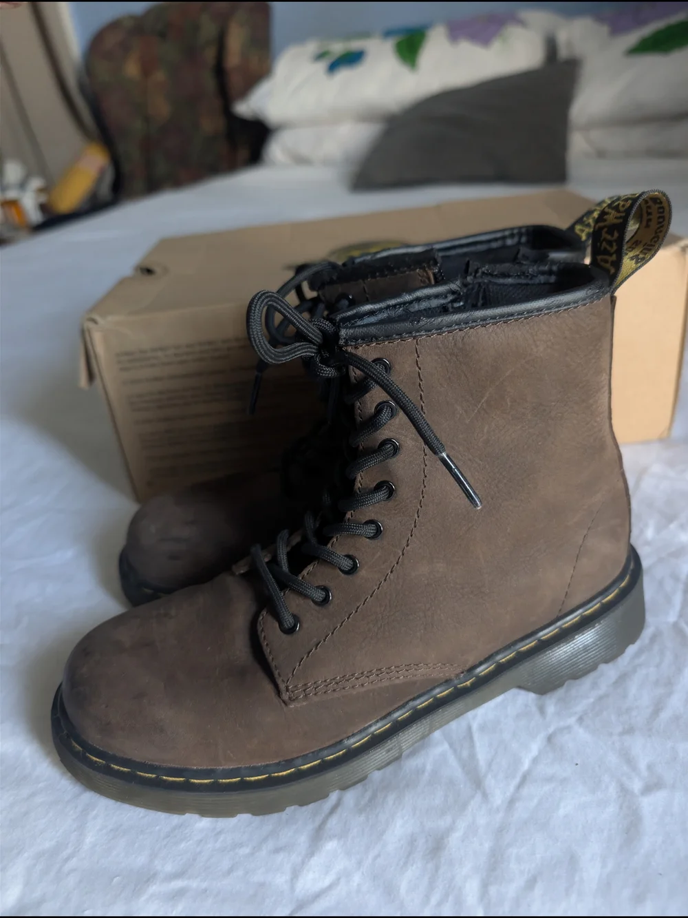 Dr. Martens Style Brown Leather Combat Boots -boys